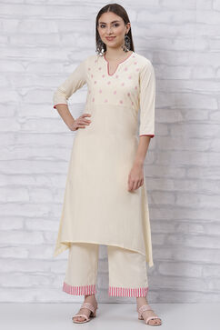 Beige Cotton A Line Kurta image number 5